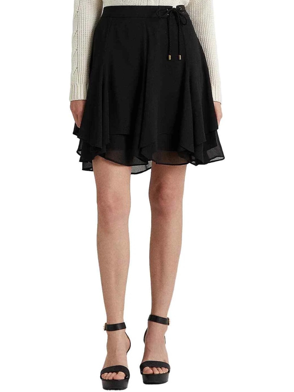 Ralph Lauren Black Layered Chiffon Skater Skirt NWOT